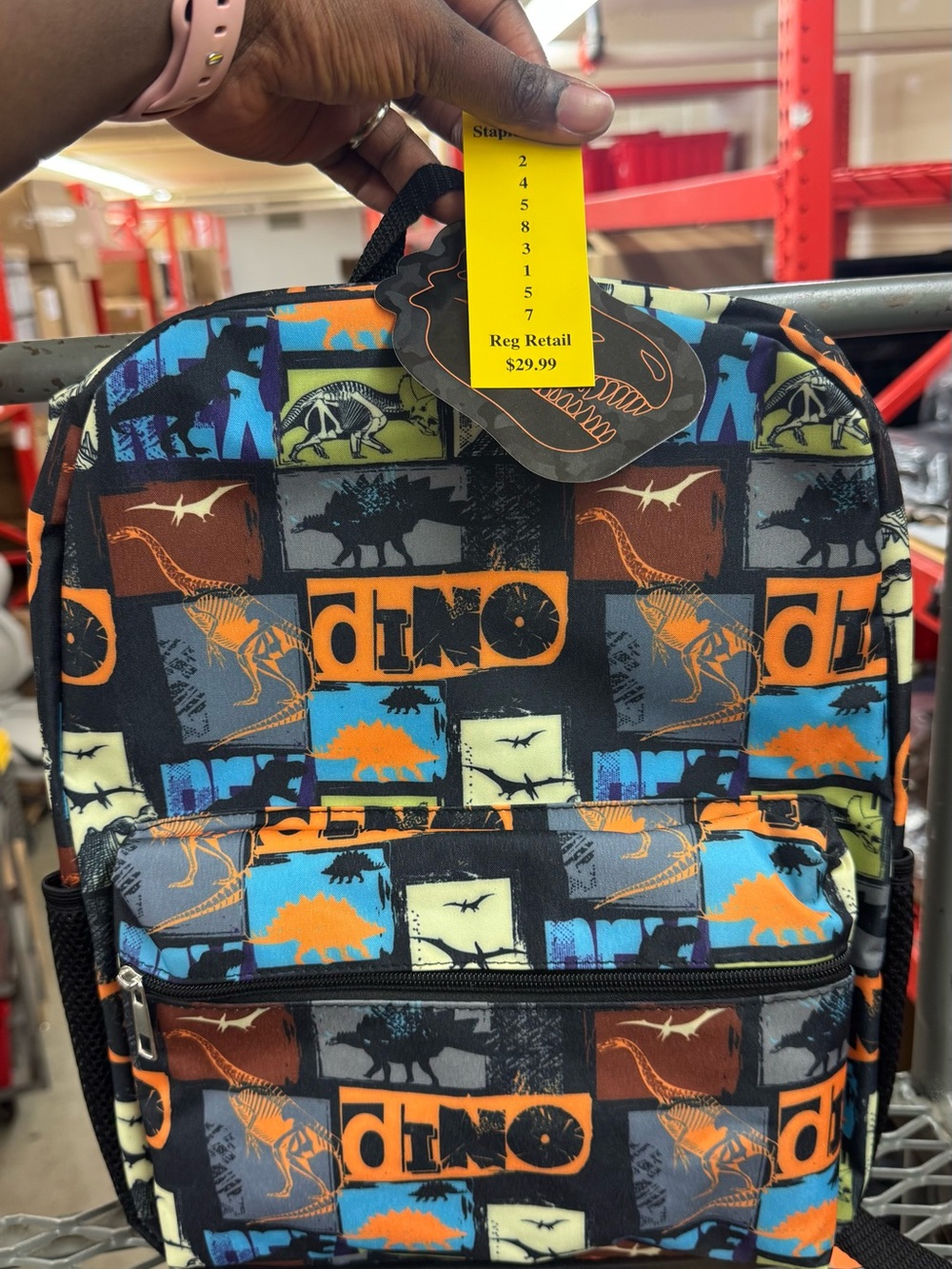 Dino Patchwork Kids Backpack in Black, Orange, Blue